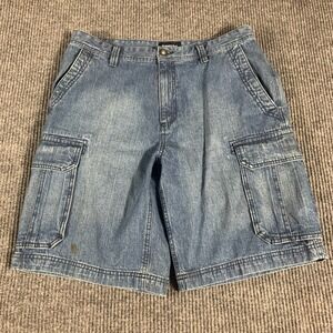 VTG St Johns‎ Bay Shorts Mens 34 Blue Denim Cargo Pockets Y2K Outdoors Cotton